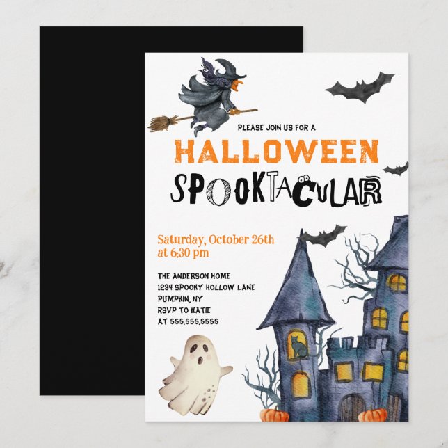 Invitación a fiesta Spooktacular de Halloween (Anverso / Reverso)