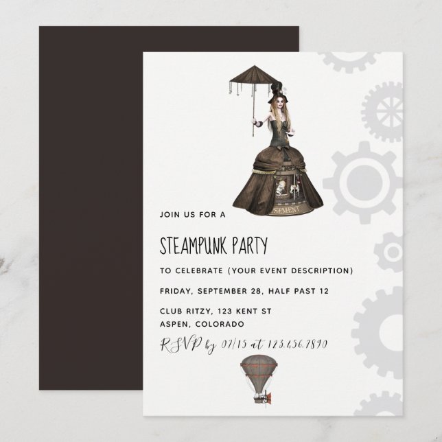 Invitación a fiesta Steampunk (Anverso / Reverso)