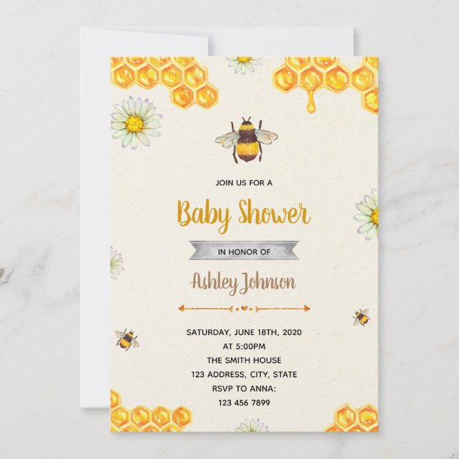 invitación a fiesta temática abeja bumblebee (Anverso)