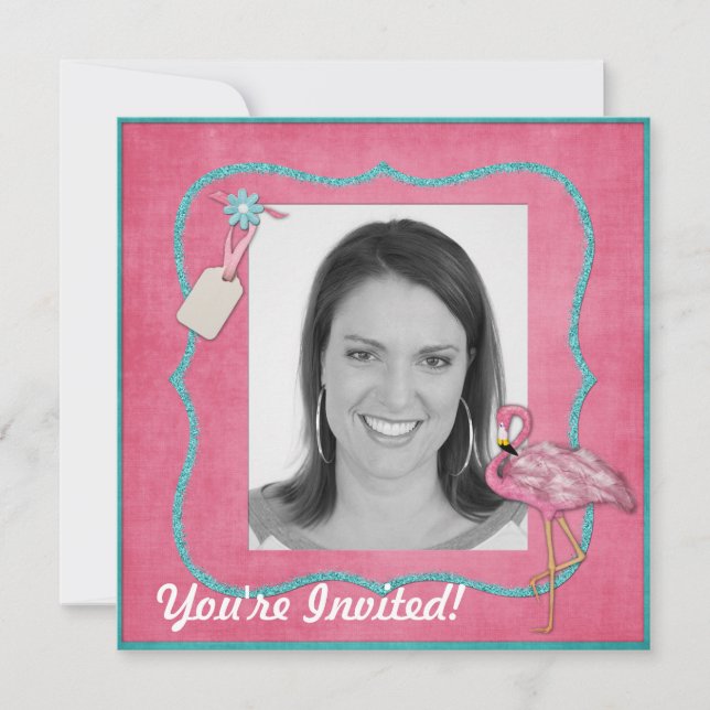 Invitación a fiesta temática de Flamingo (Anverso)