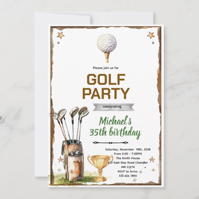 Invitación a fiesta temática de golf (Anverso)