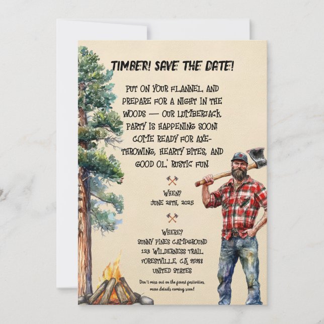 Invitación a fiesta temática de Lumberjack (Anverso)