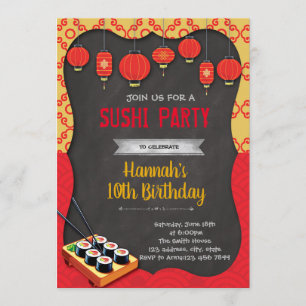 invitación a fiesta temática de sushi