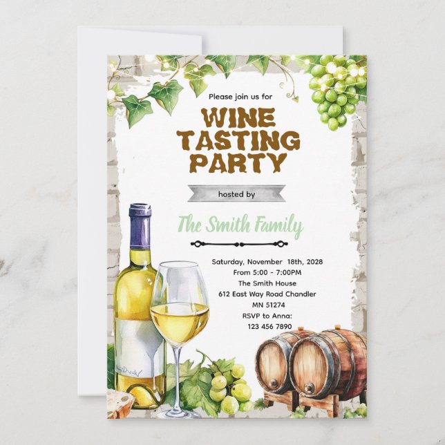 Invitación a fiesta temática de vino blanco (Anverso)