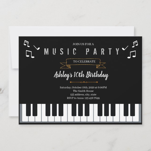 Invitación a fiesta temática del piano (Anverso)