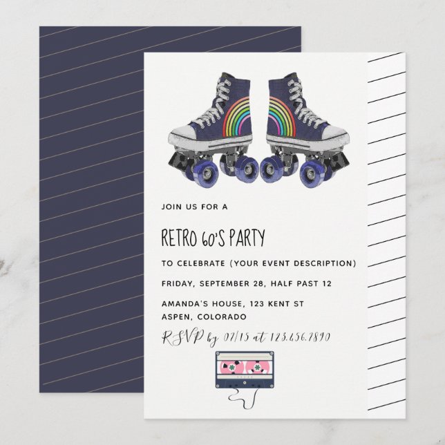 Invitación a fiesta temática retro de los 60 (Anverso / Reverso)