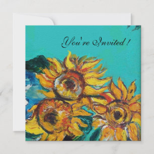 INVITACIÓN A FIESTA VERANIEGA DE GIRASOLES Y TURQU