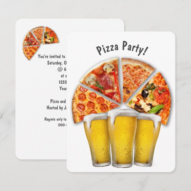 Invitación a Fiesta y cerveza pizza (Anverso / Reverso)
