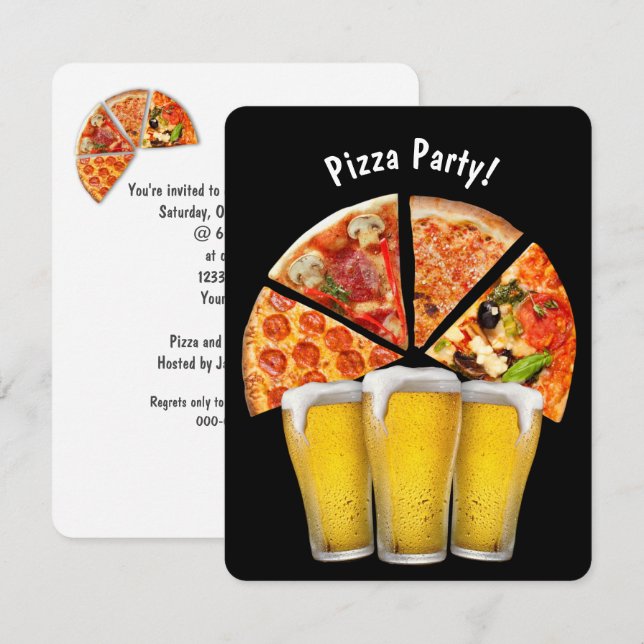 Invitación a Fiesta y cerveza pizza (Anverso / Reverso)