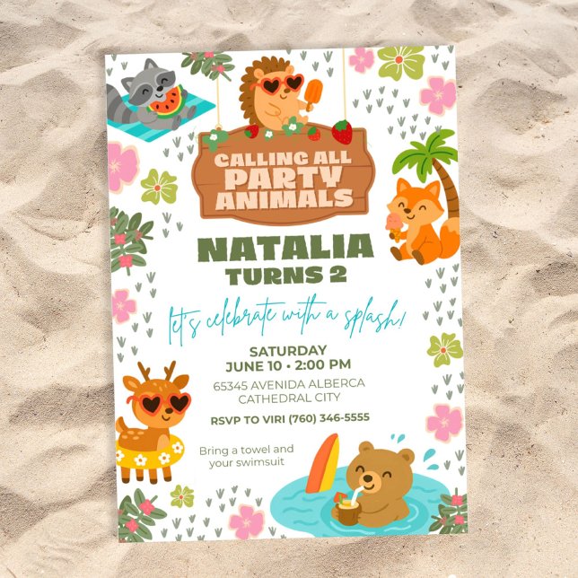 Invitación a Fiestas de animales del grupo de cria (Woodland Creatures Pool Party Invitation)