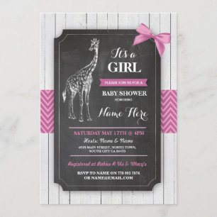 Invitación a Fiestas Giraffe Rosa Baby Shower Chic