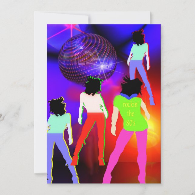 Invitación a fiestas temáticas de los años 80 disc (Anverso)