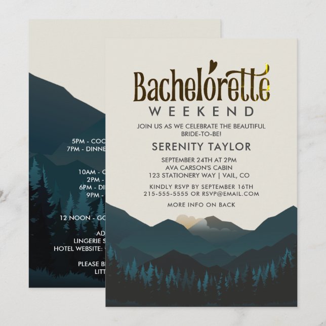 Invitación a fin de semana de Bachelorette Mountai (Anverso / Reverso)