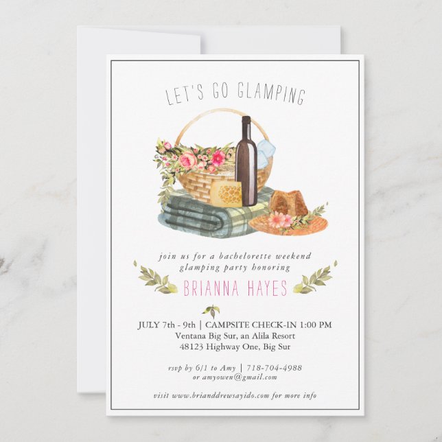 Invitación a fin de semana de camping con glamour  (Anverso)