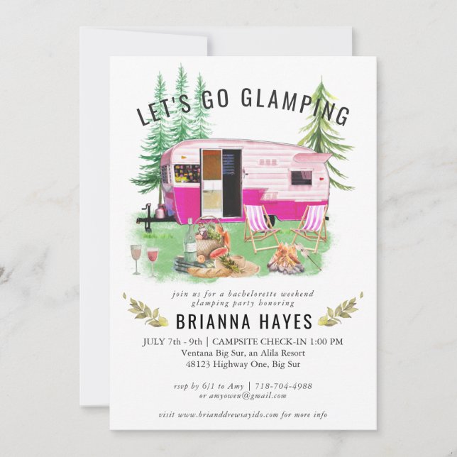 Invitación a fin de semana de camping con glamour  (Anverso)