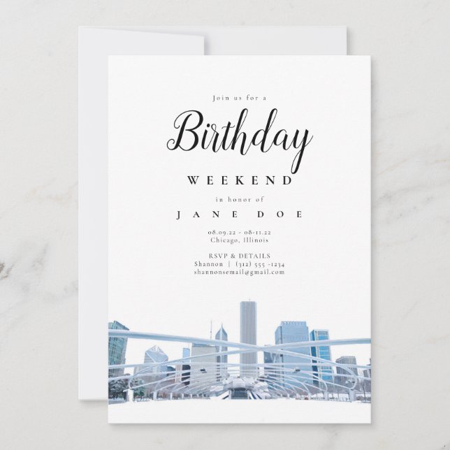 Invitación a fin de semana de cumpleaños de Chicag (Anverso)