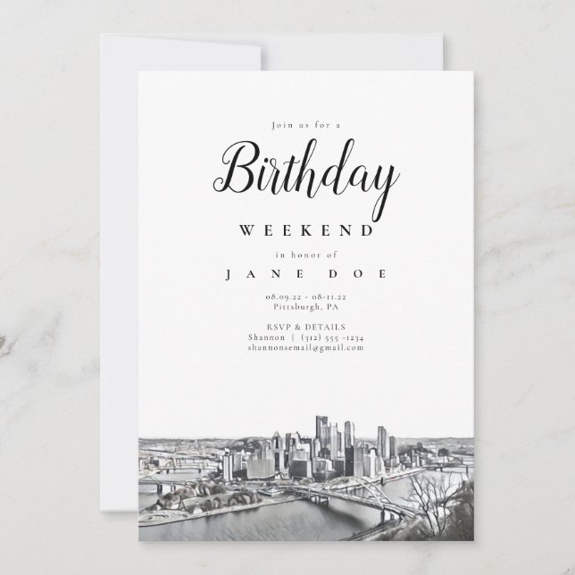 Invitación a fin de semana de cumpleaños de Pittsb (Anverso)