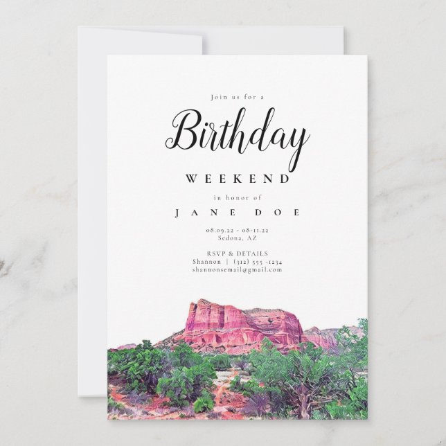 Invitación a fin de semana de cumpleaños de Sedona (Anverso)