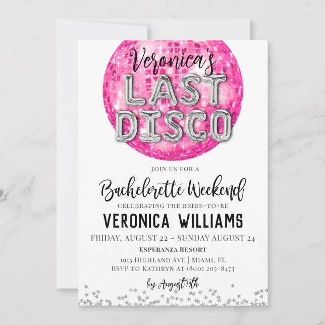 Invitación a fin de semana de Disco Bachelorette (Anverso)