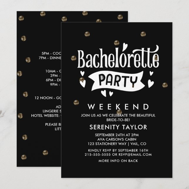 Invitación a fin de semana de Rosa Gold Glam Bache (Anverso / Reverso)