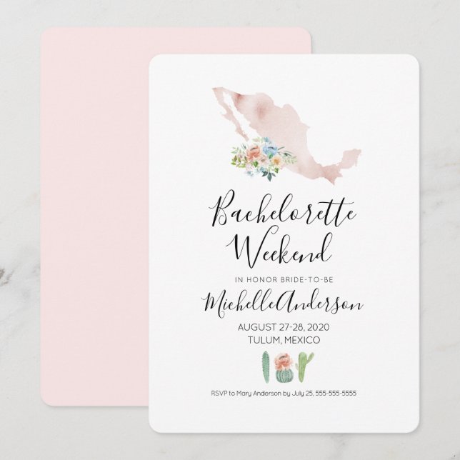 Invitación a fin de semana de soltera en México (Anverso / Reverso)