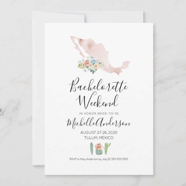 Invitación a fin de semana de soltera en México (Anverso)