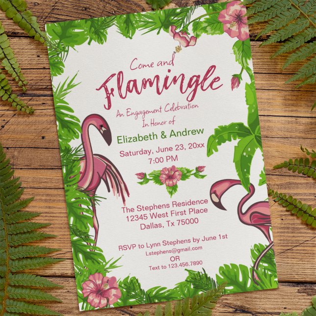Invitación a flamencos y flores tropicales (Subido por el creador)