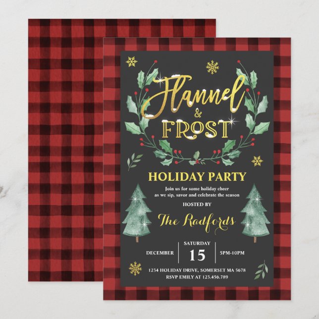 Invitación a Flannel Y Frost Holiday Party (Anverso / Reverso)