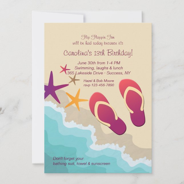 Invitación a Flip Flops de playa (Anverso)