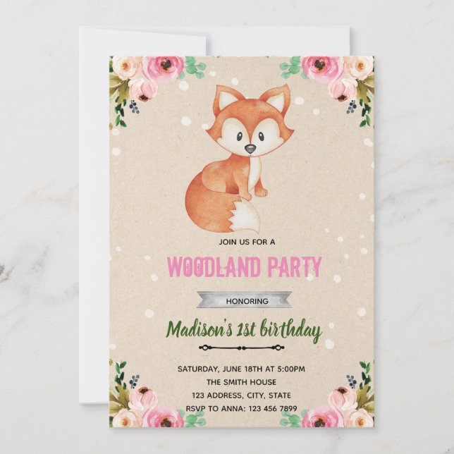 Invitación a flor de zorro en el bosque (Anverso)