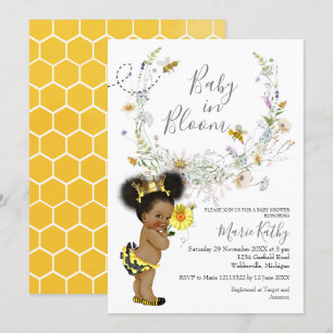 Invitación a flor silvestre de abeja rusa afroamer