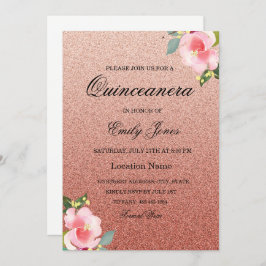 Invitación a Floral Corol faux purpurina Quinceane