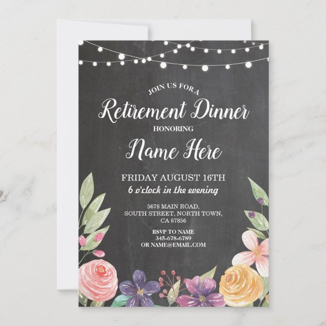 Invitación a floral de Chalk de retirada de Fiesta (Anverso)