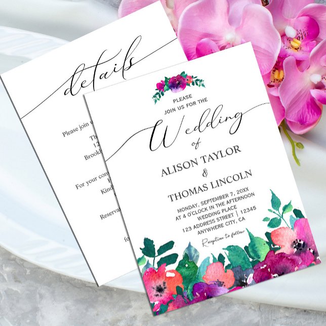 Invitación a Florales Coloridas Brillantes y Negri (Bright & Bold Colorful Florals Invitation #brightpurple)