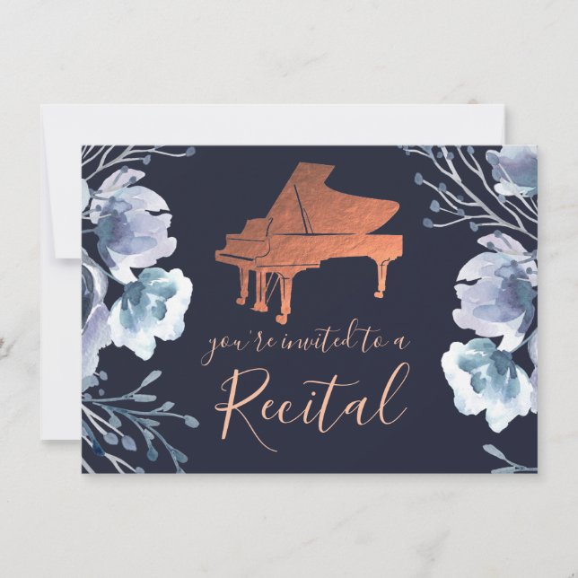invitación a flores de color azul piano (Anverso)