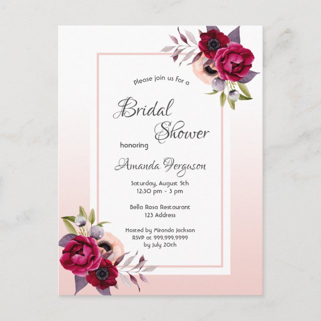 Invitación a flores de oro rosa de ducha de novia (Anverso)