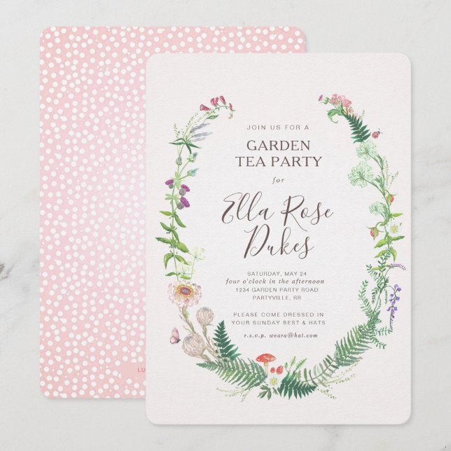 Invitación a flores silvestres de té de alta calid (Anverso / Reverso)