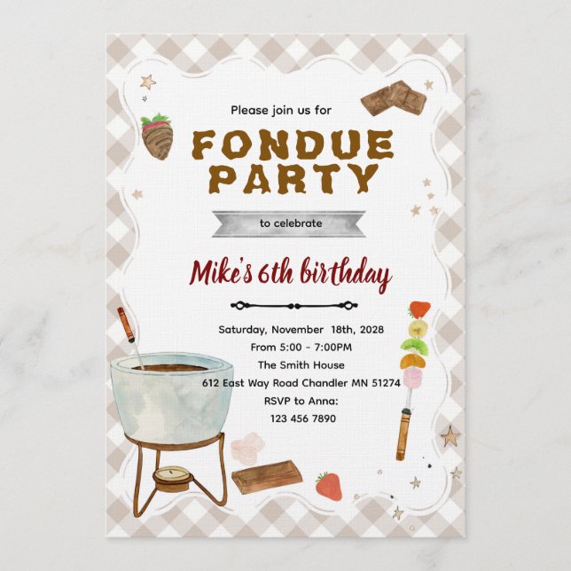 Invitación a fondue de chocolate (Anverso)