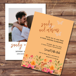 Invitación a foto boda Flores de jardín rosa