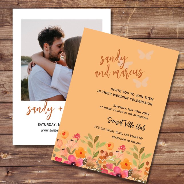 Invitación a foto boda Flores de jardín rosa (Subido por el creador)