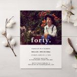 Invitación a foto de 40 cumpleaños con color rosa<br><div class="desc">Esta invitación de fiesta de cumpleaños es perfecta para un cumpleaños de cualquier edad, ya sea que estés planeando un viaje por el camino de la memoria, o simplemente quieres revelar una foto graciosa de tu niñez. Reemplace la foto con una de sus propias fotos de la infancia y personalizar...</div>