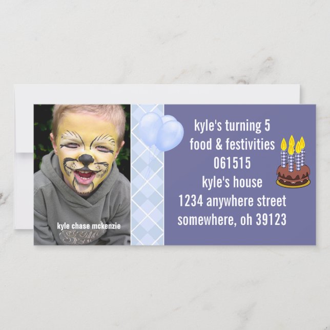 Invitación a foto de Blue Argyle Birthdy (Anverso)