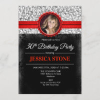 Invitación a foto de cumpleaños 30 - rojo negro pl