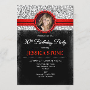Invitación a foto de cumpleaños 30 - rojo negro pl