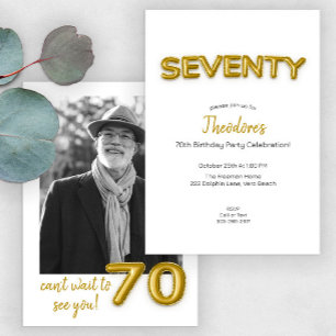Invitación a foto de cumpleaños 70 de Gold Balloon