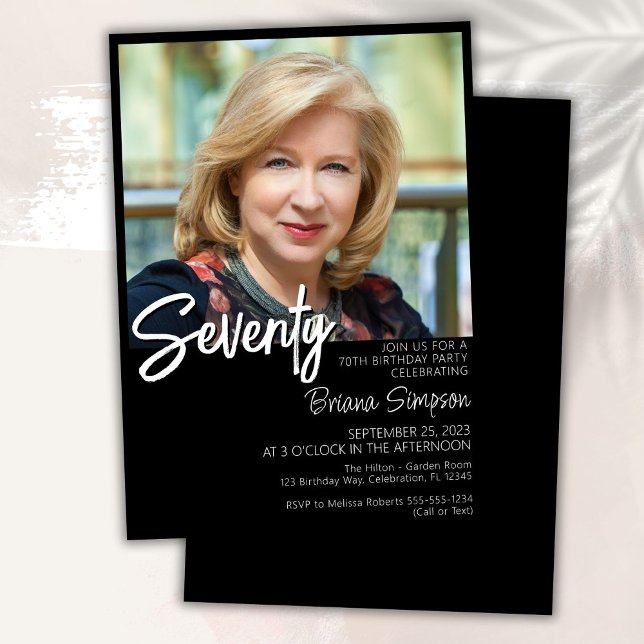 Invitación a foto de cumpleaños 70 en negro (Subido por el creador)
