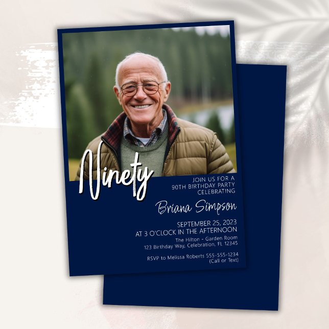 Invitación a foto de cumpleaños 90 de Navy Blue (Subido por el creador)