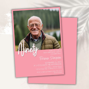 Invitación a foto de cumpleaños 90 rosada