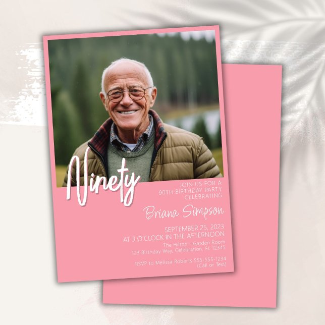 Invitación a foto de cumpleaños 90 rosada (Subido por el creador)