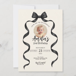 Invitación a foto de cumpleaños de Black Bow a cua